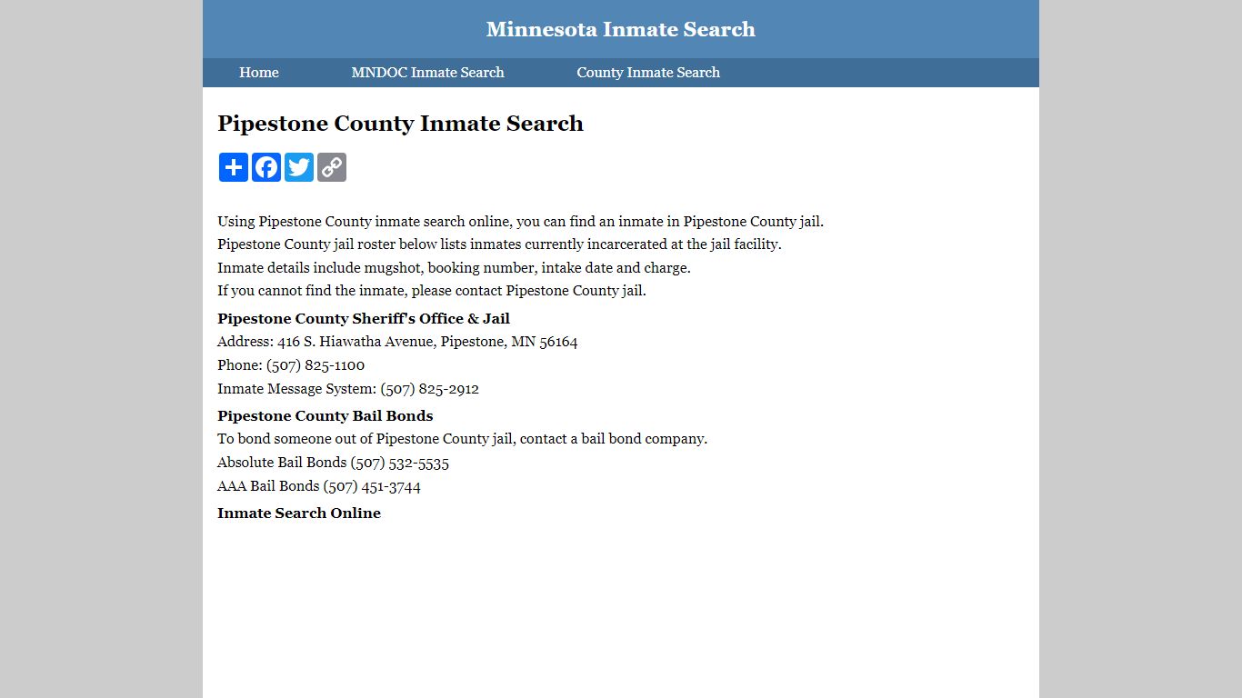 Pipestone County Inmate Search